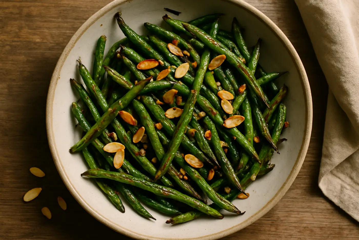 Air Fryer Green Beans with Toasted Almonds