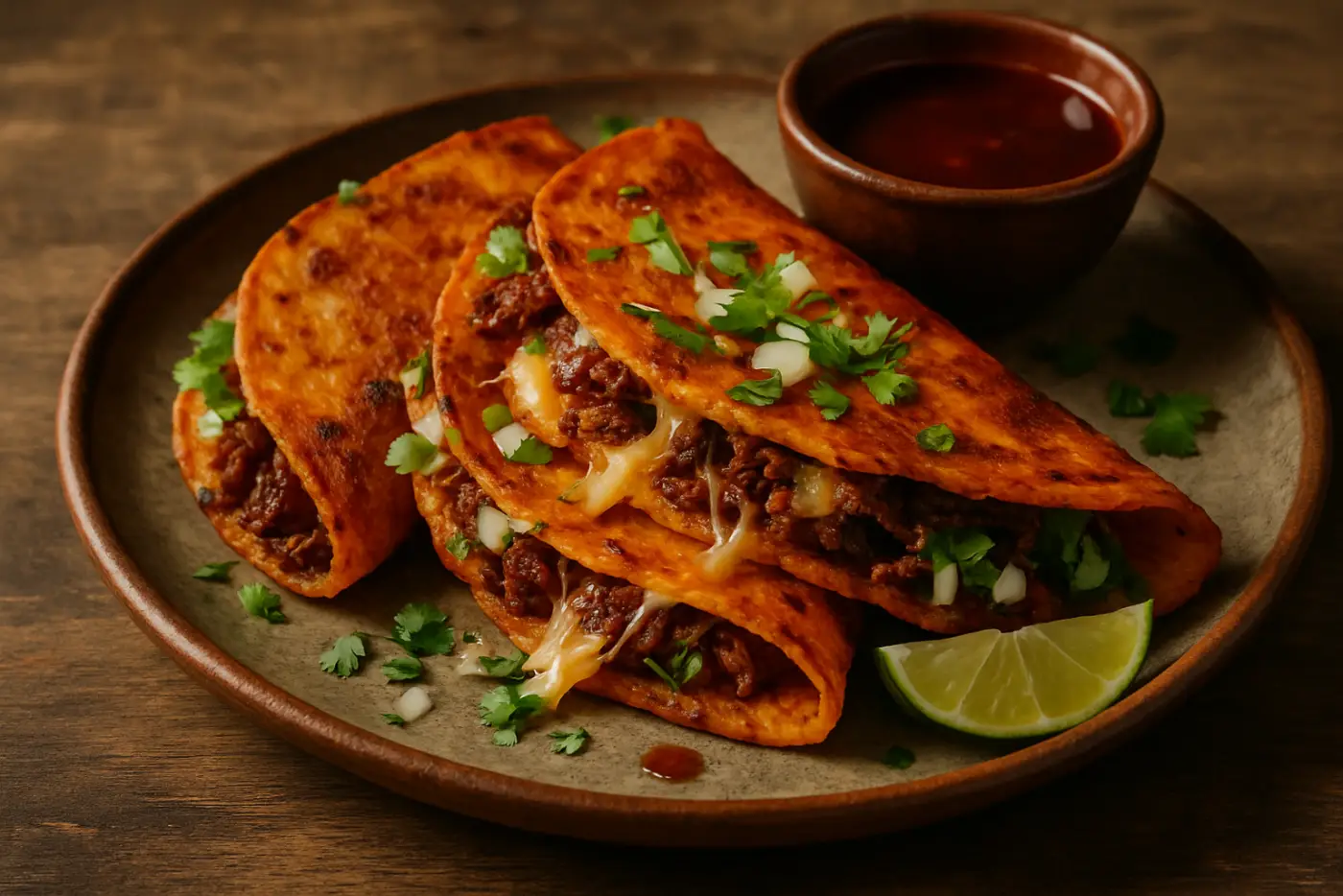 Beef Birria Tacos with Melted Cheese