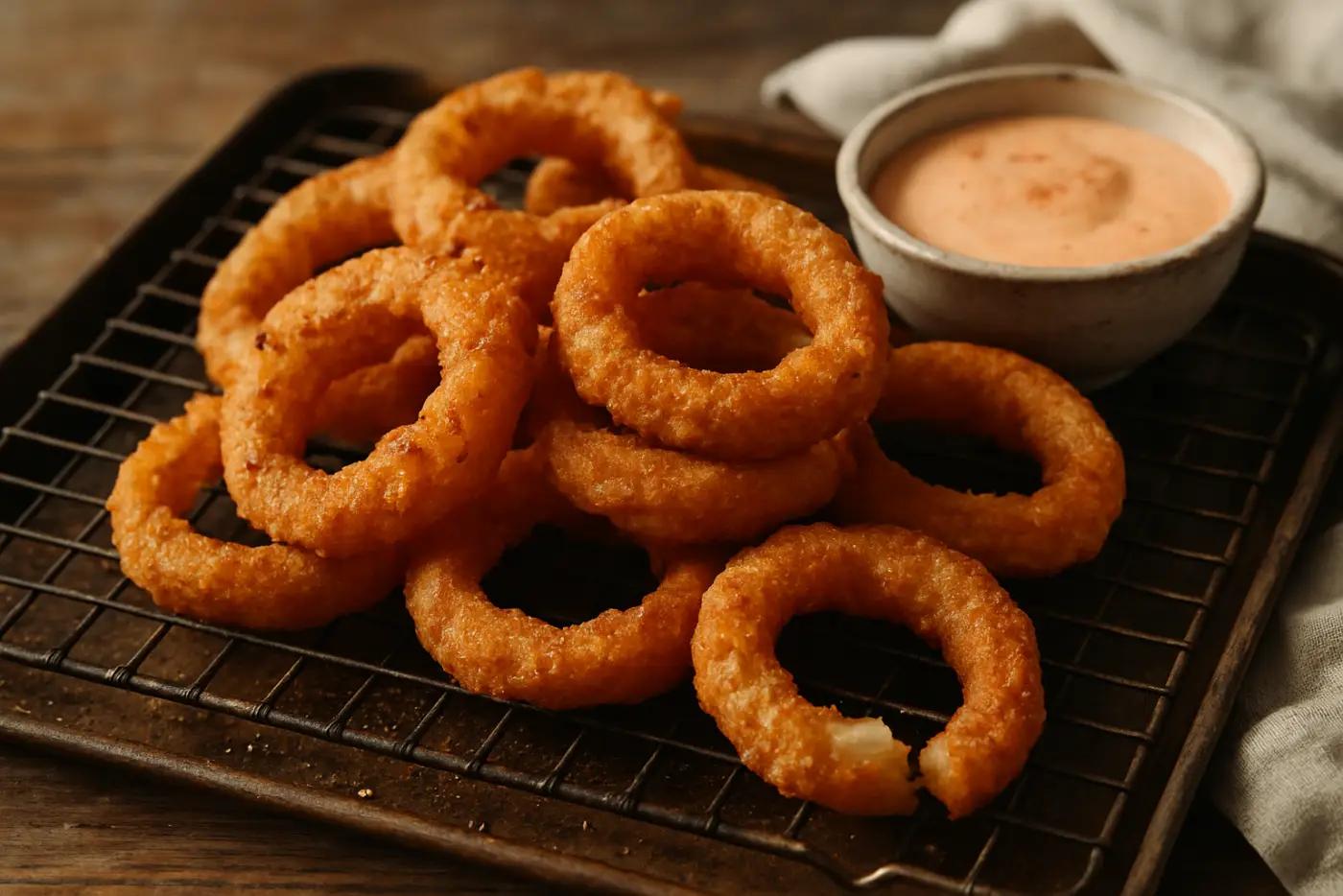 Beer-Battered Onion Rings with Spicy Ranch