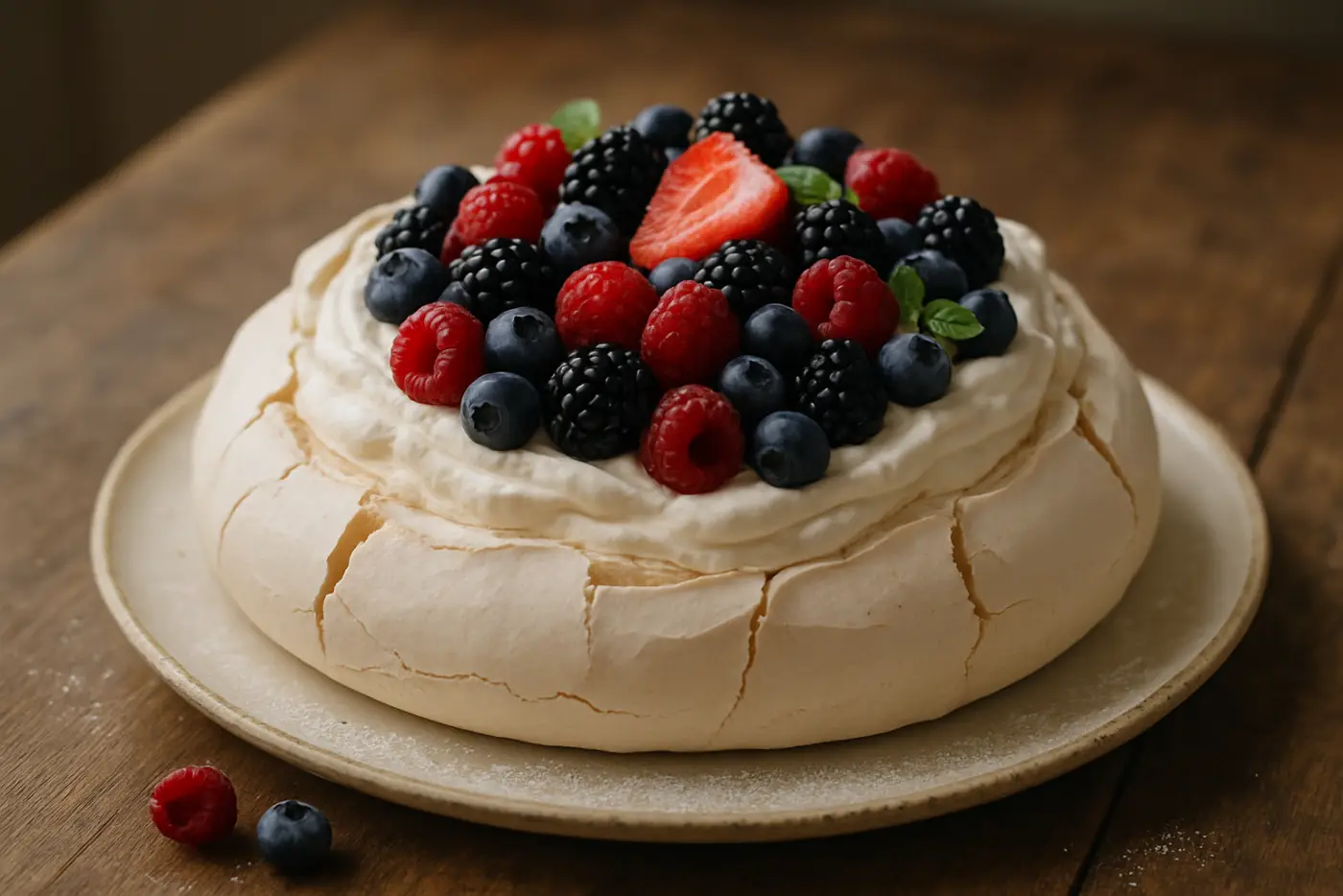 Berry Pavlova with Whipped Cream