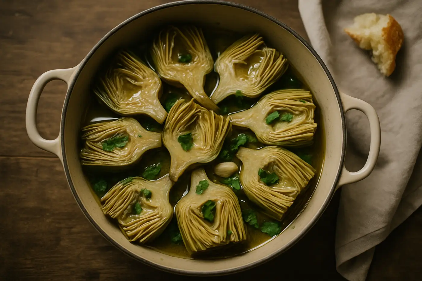 Braised Artichokes with Lemon and Mint