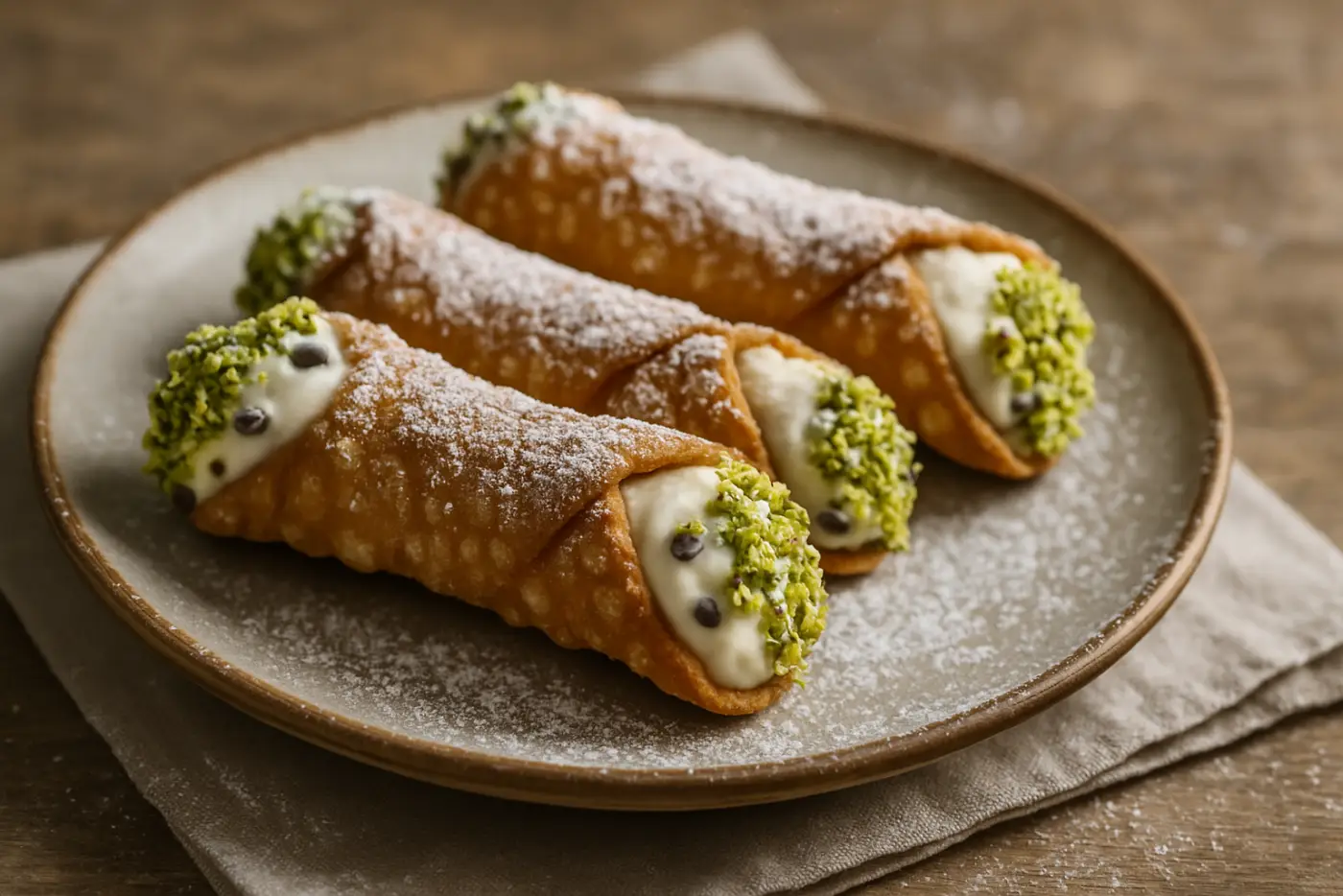 Crispy Cannoli with Sweet Ricotta and Pistachio