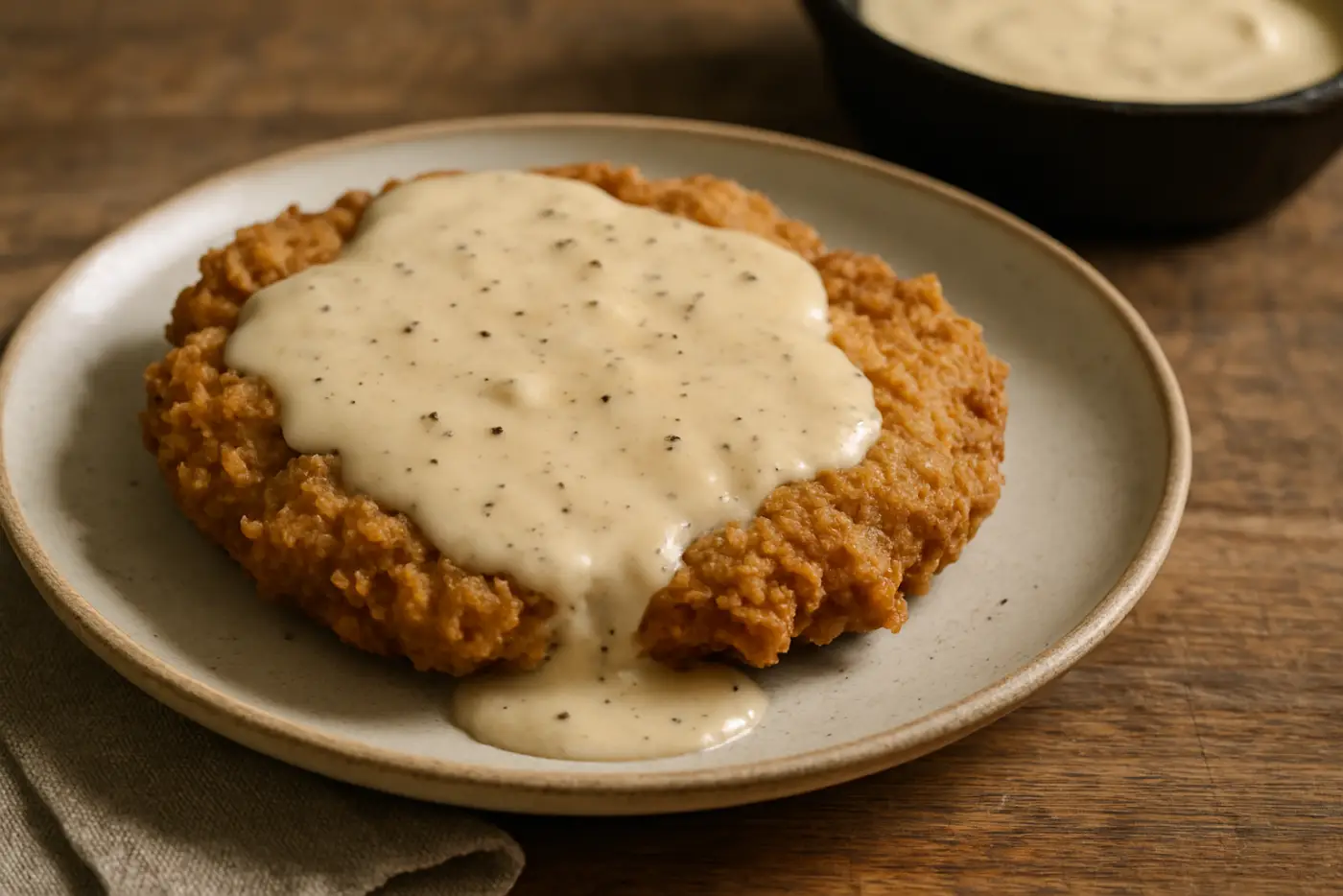 Chicken Fried Steak with Peppered Cream Gravy