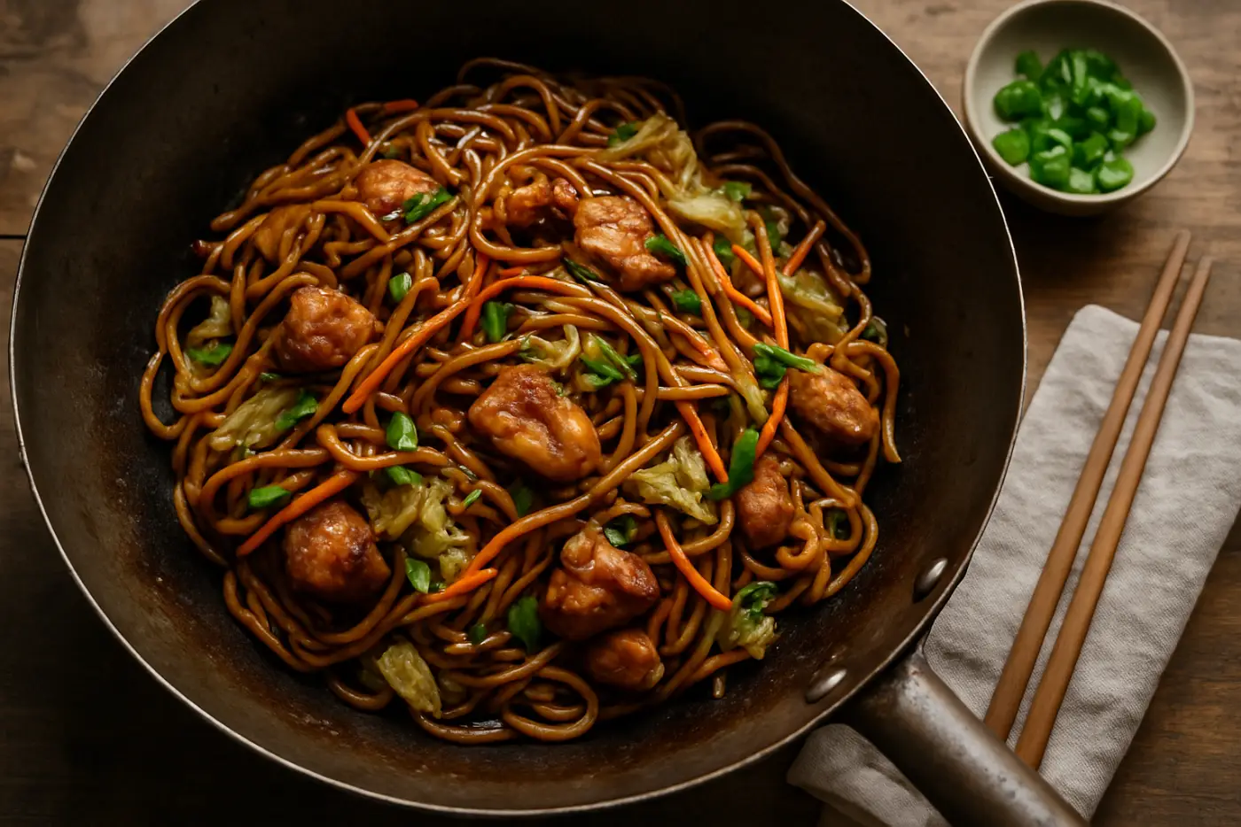 Chicken Lo Mein with Cabbage and Scallions
