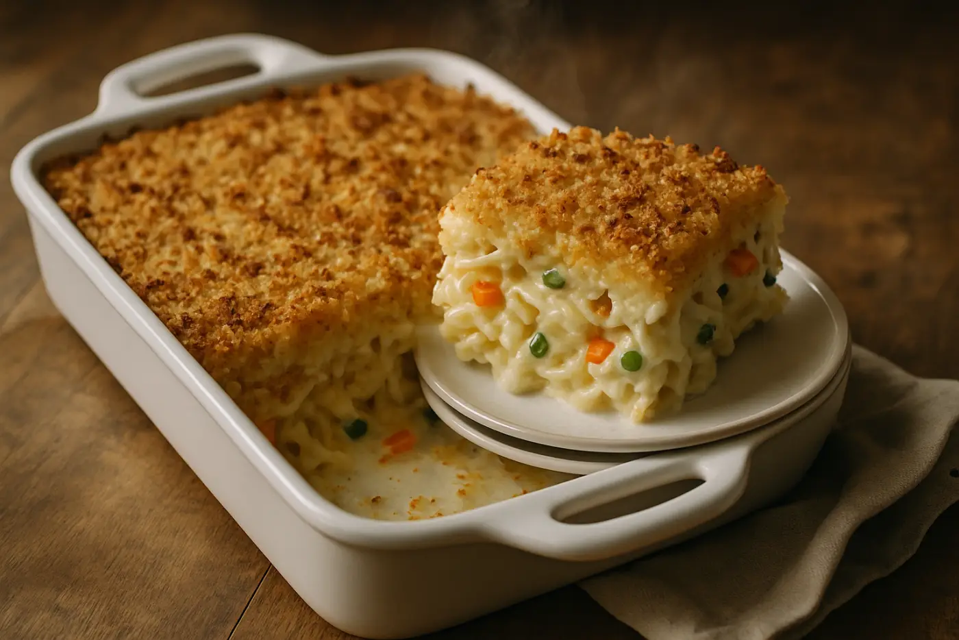 Creamy Chicken Noodle Casserole with Crispy Breadcrumbs