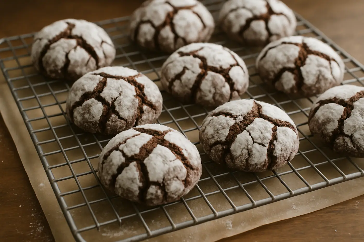Chocolate Crinkle Cookies with Powdered Sugar