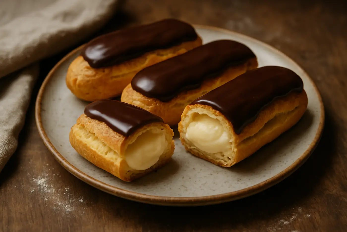 Chocolate Eclairs with Vanilla Pastry Cream