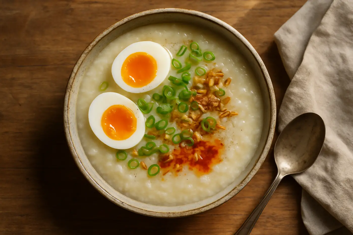 Congee with Soft Egg and Scallions