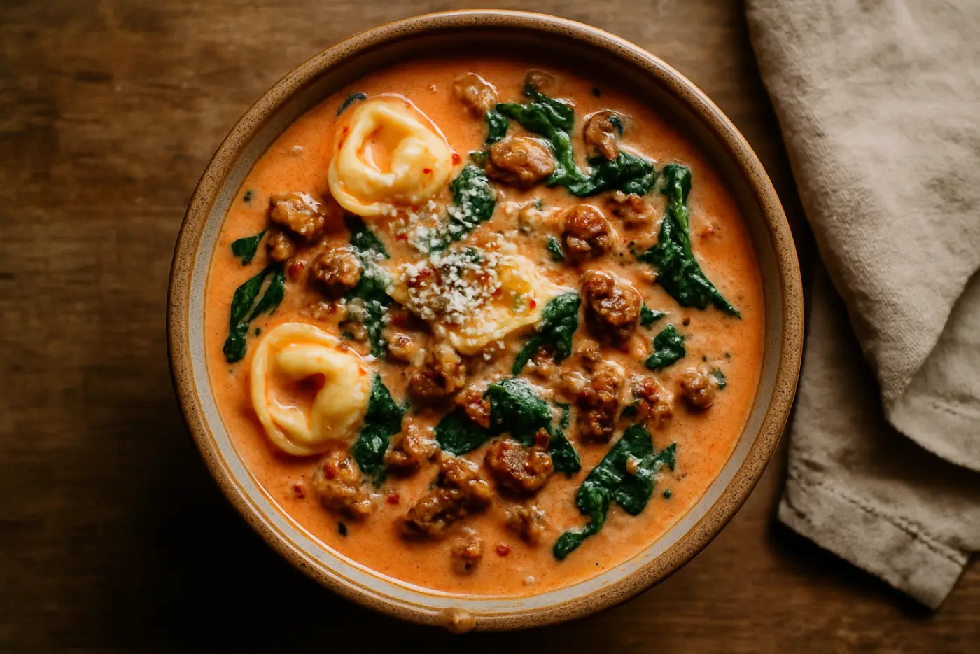 Creamy Sausage Tortellini Soup with Spinach
