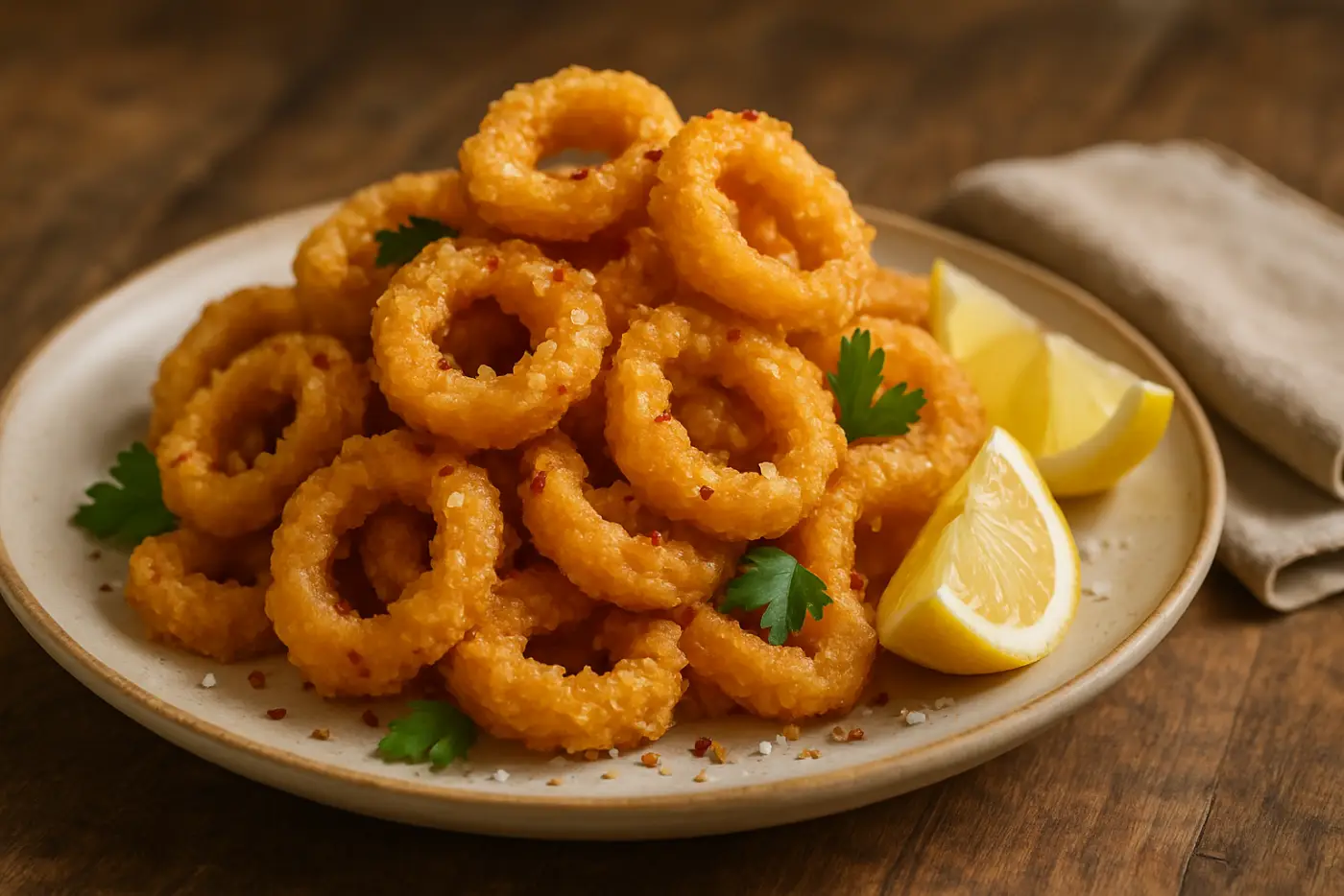 Crispy Fried Calamari with Lemon and Chili