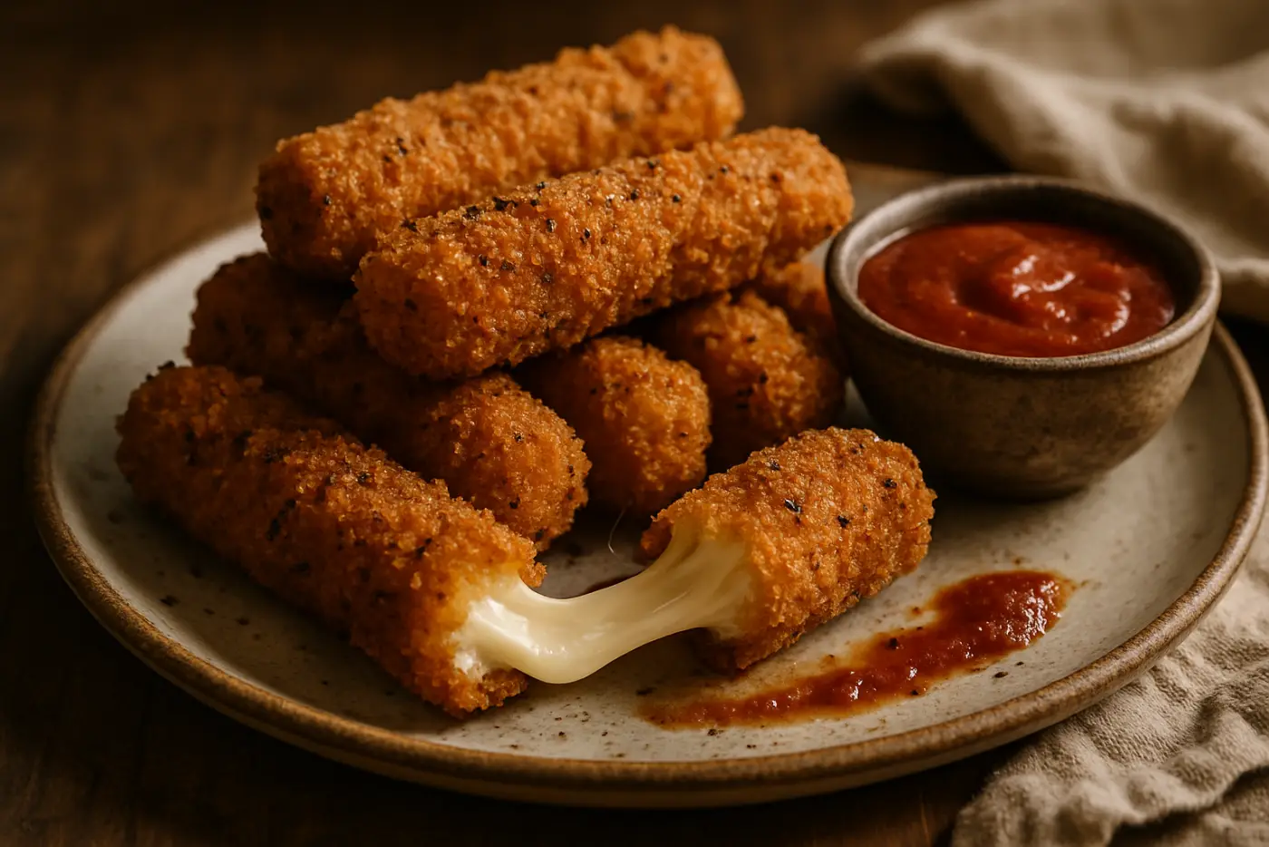 Crispy Mozzarella Sticks with Marinara