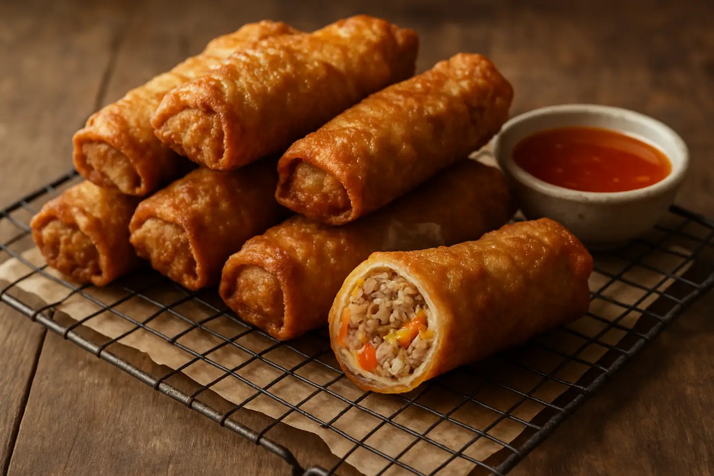 Crispy Pork Egg Rolls with Sweet Chili Sauce