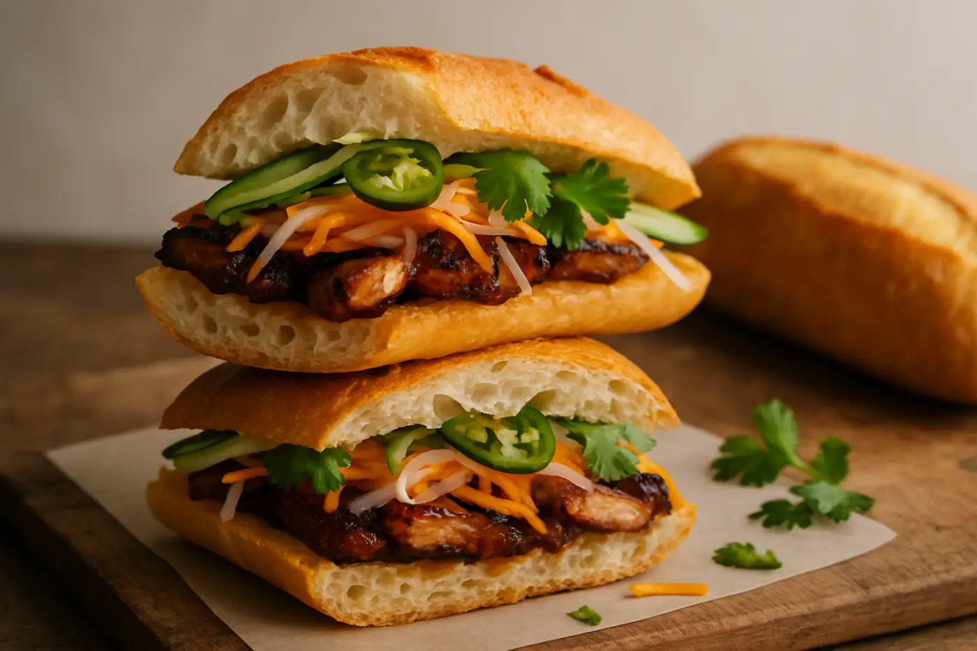 Grilled Pork Banh Mi with Quick-Pickled Carrots