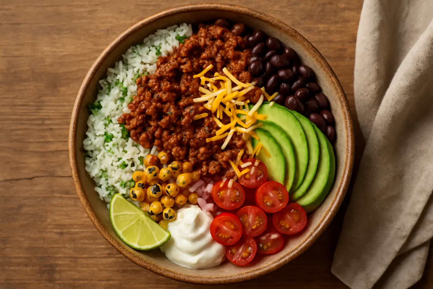 Ground Beef Burrito Bowls with Cilantro-Lime Rice