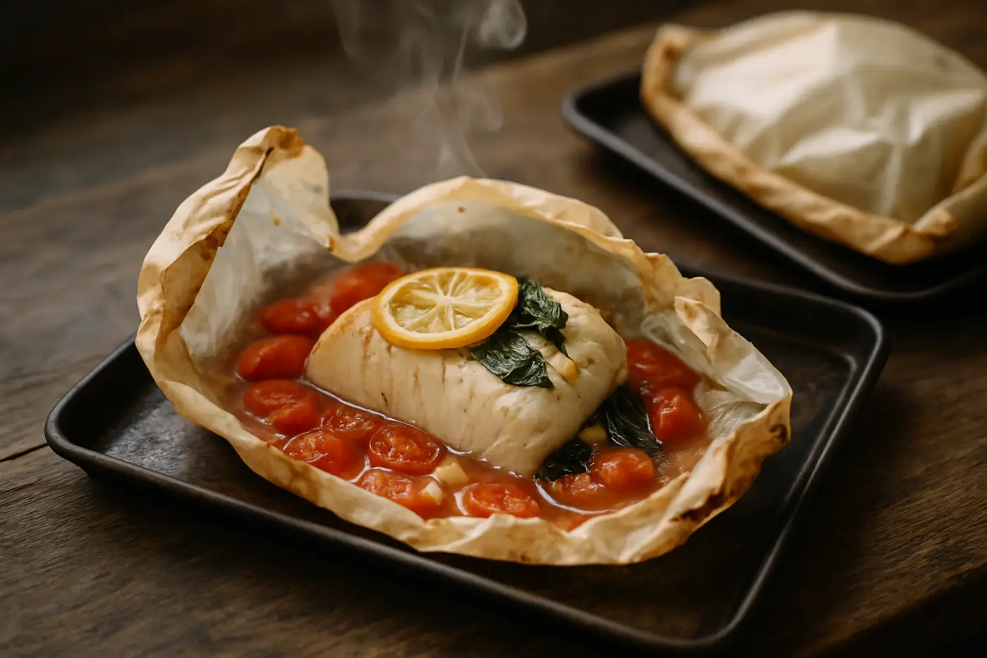 Halibut en Papillote with Cherry Tomatoes and Basil