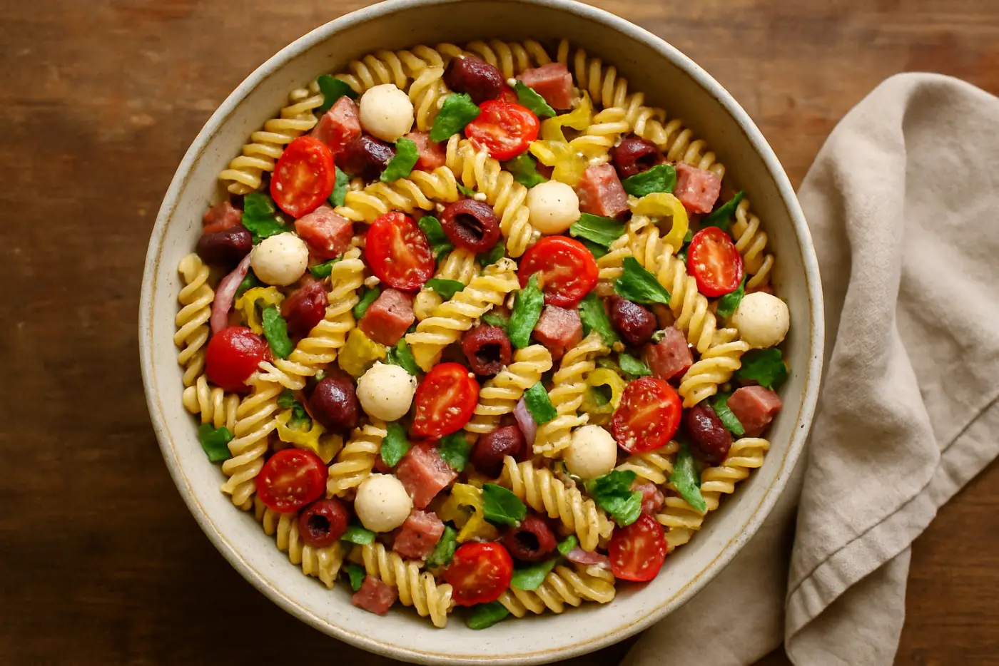 Italian Pasta Salad with Salami and Mozzarella