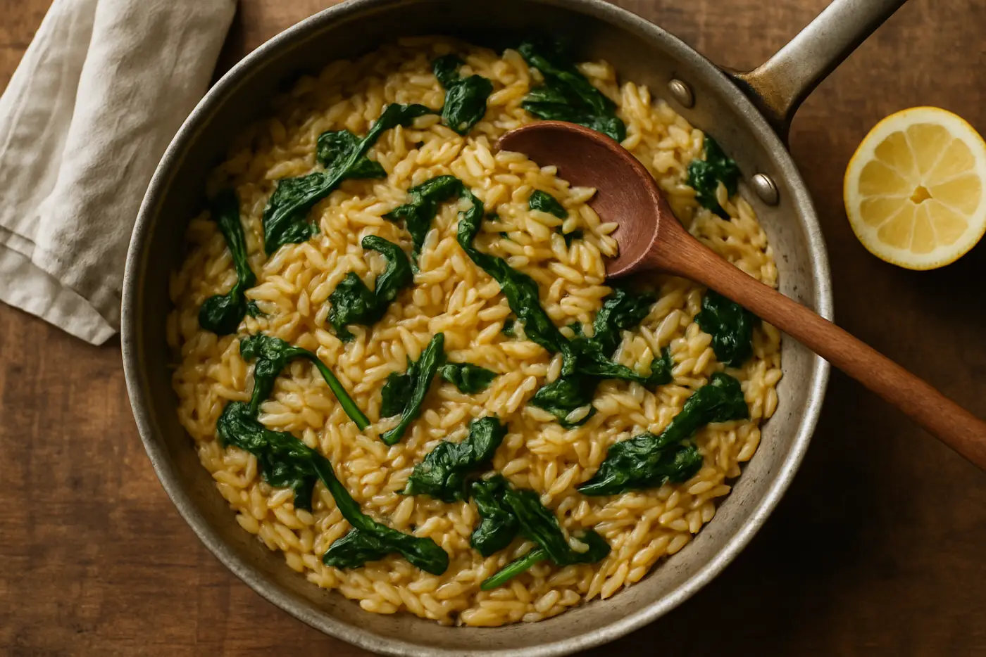 Lemon-Parmesan Orzo with Wilted Spinach