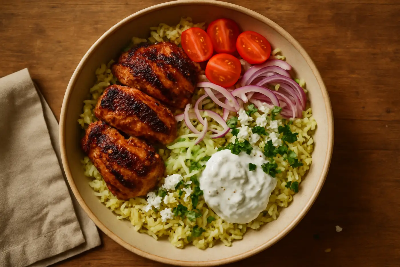 Mediterranean Chicken and Rice Bowls with Tzatziki