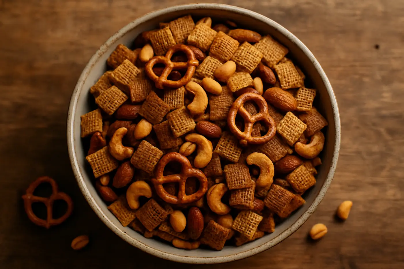 Oven-Toasted Chex Mix with Garlic and Worcestershire
