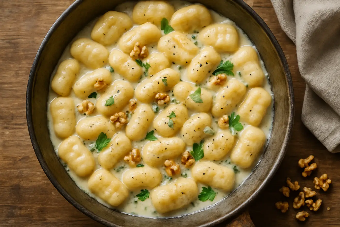 Potato Gnocchi with Gorgonzola Cream and Walnuts