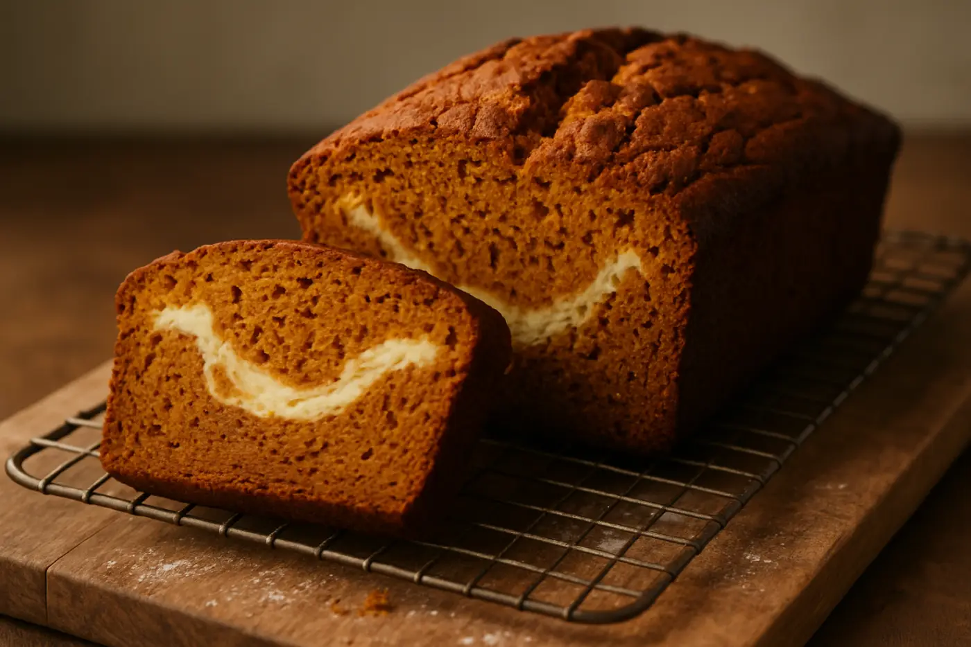 Pumpkin Bread with a Cream Cheese Swirl