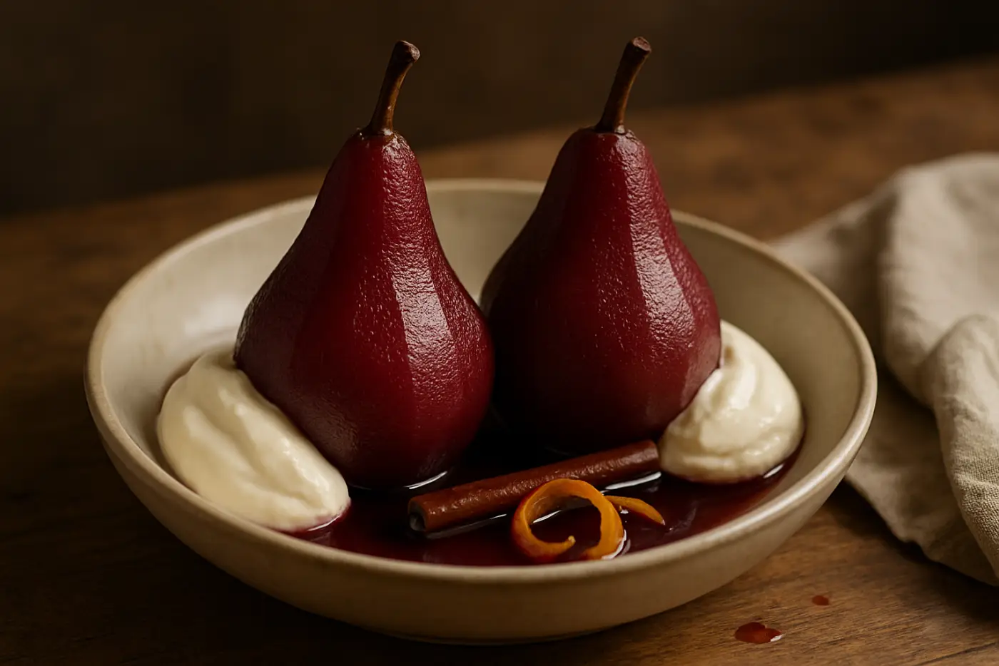 Red Wine-Poached Pears with Mascarpone