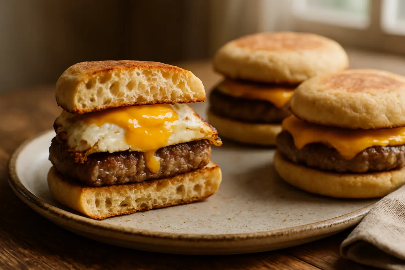 Sausage, Egg, and Cheddar Breakfast Sandwiches