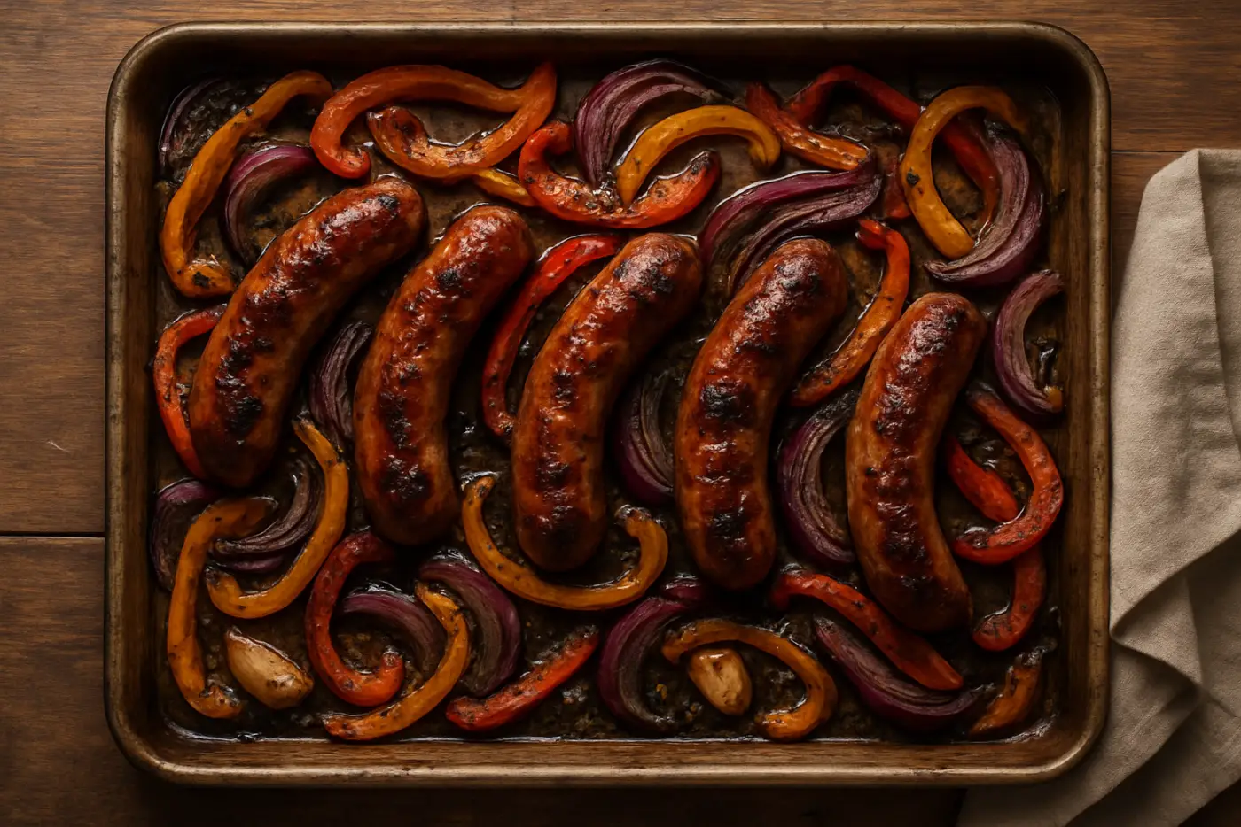 Sheet-Pan Sausage and Peppers with Balsamic Onions