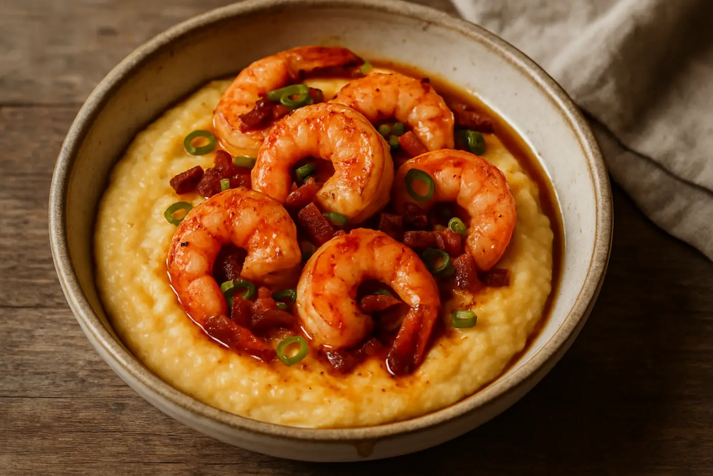Shrimp and Grits with Bacon and Scallions