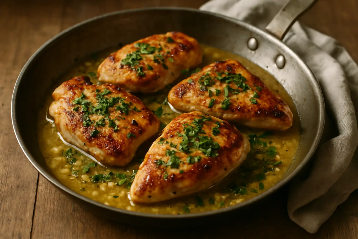 Skillet Chicken Breasts with Lemon-Garlic Butter Sauce