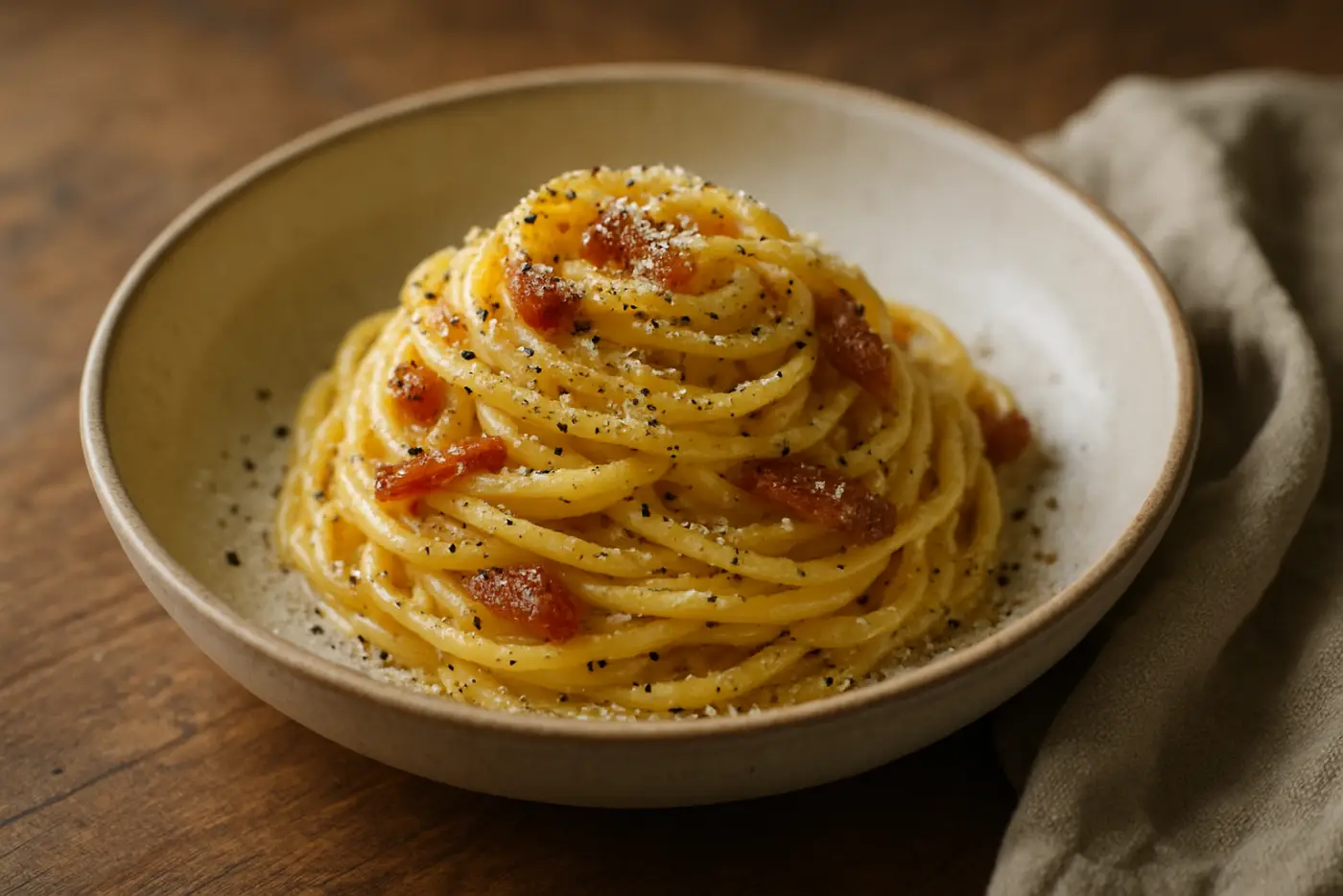 Spaghetti Carbonara with Guanciale and Pecorino