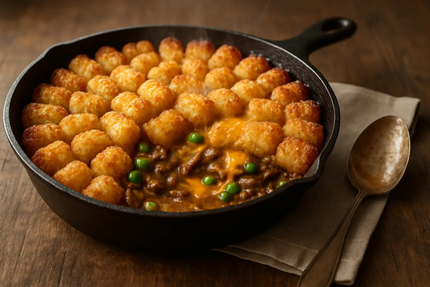 Tater Tot Casserole with Ground Beef and Cheddar