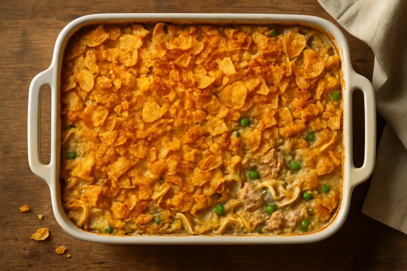 Tuna Noodle Casserole with Crispy Potato Chip Topping