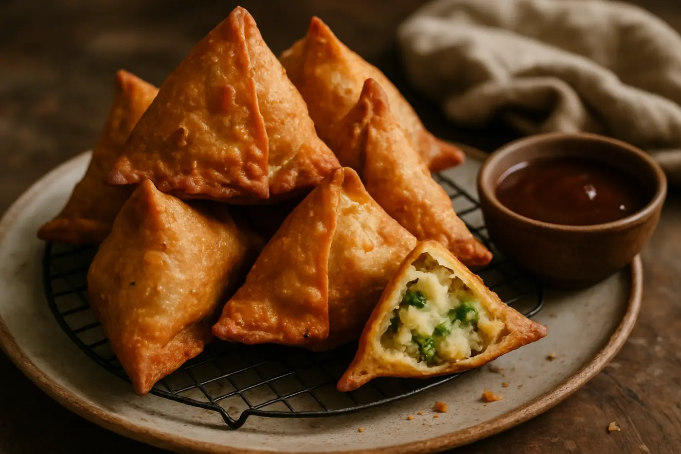 Crispy Vegetable Samosas with Tamarind Chutney